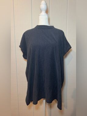 Eileen Fisher Navy Short-Sleeve Textured Tunic